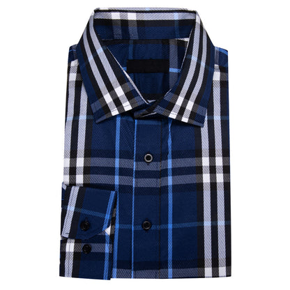 Blue Gray Plaid Dress Shirt shirt    - Sophisticated Gentlemen