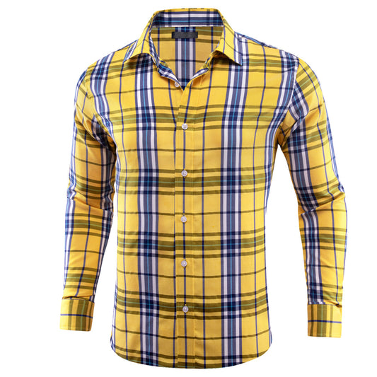 Yellow Blue Plaid Dress Shirt shirt S   - Sophisticated Gentlemen