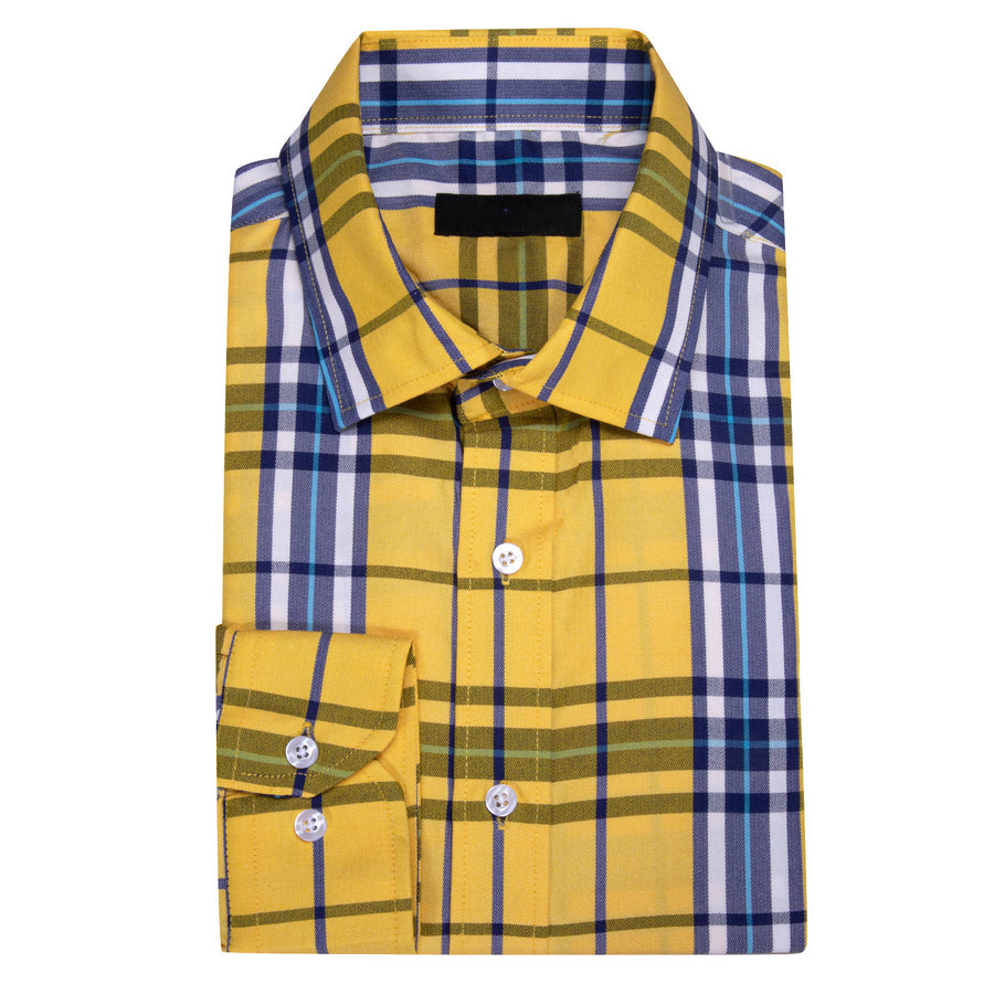 Yellow Blue Plaid Dress Shirt shirt    - Sophisticated Gentlemen