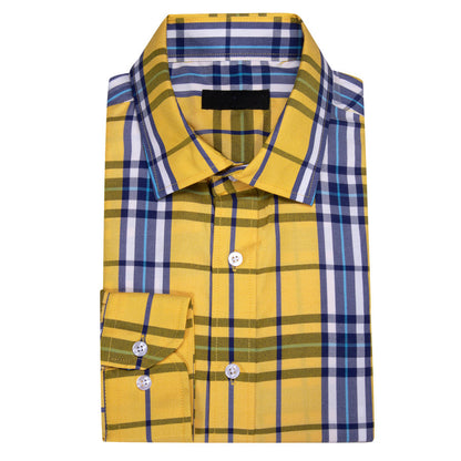 Yellow Blue Plaid Dress Shirt shirt    - Sophisticated Gentlemen