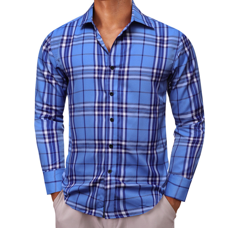 Ocean Blue Plaid Dress Shirt shirt    - Sophisticated Gentlemen