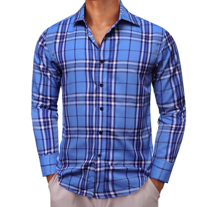 Ocean Blue Plaid Dress Shirt shirt    - Sophisticated Gentlemen