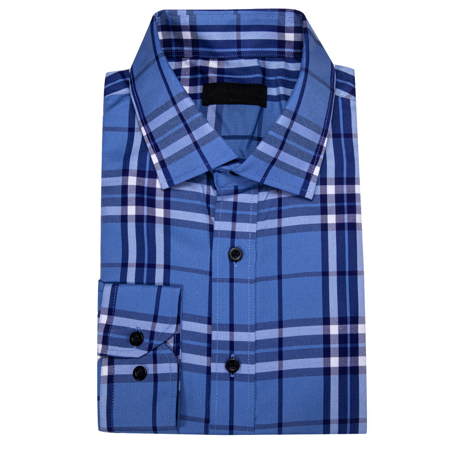 Ocean Blue Plaid Dress Shirt shirt    - Sophisticated Gentlemen