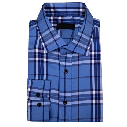 Ocean Blue Plaid Dress Shirt shirt    - Sophisticated Gentlemen