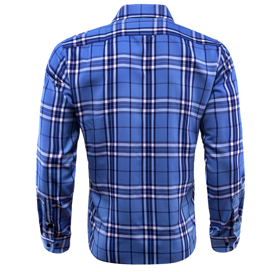 Ocean Blue Plaid Dress Shirt shirt    - Sophisticated Gentlemen