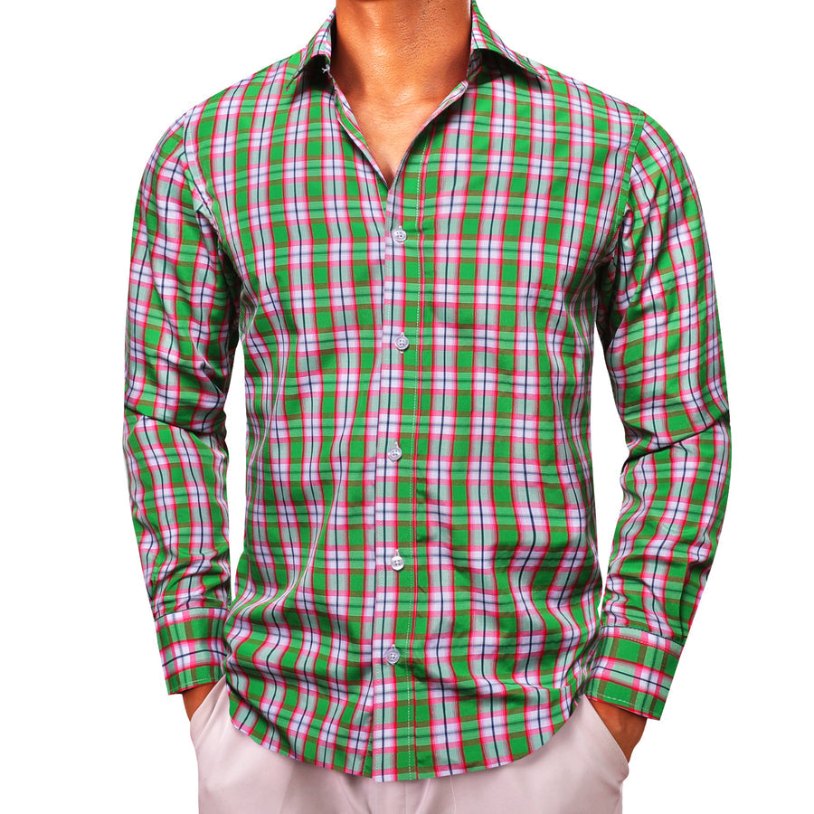 Green Pink Plaid Dress Shirt shirt    - Sophisticated Gentlemen