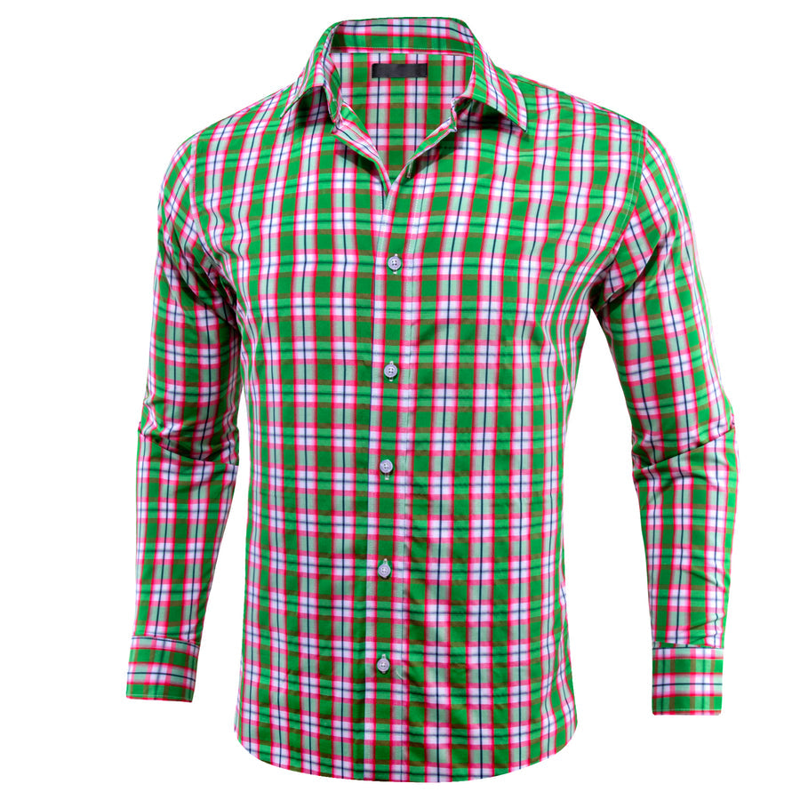 Green Pink Plaid Dress Shirt shirt S   - Sophisticated Gentlemen