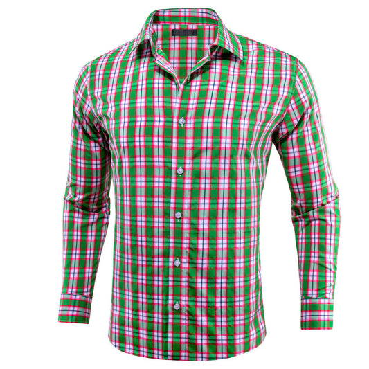 Green Pink Plaid Dress Shirt shirt S   - Sophisticated Gentlemen