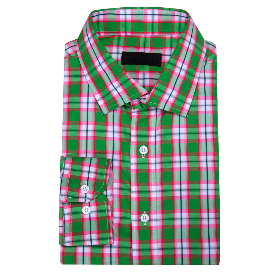 Green Pink Plaid Dress Shirt shirt    - Sophisticated Gentlemen