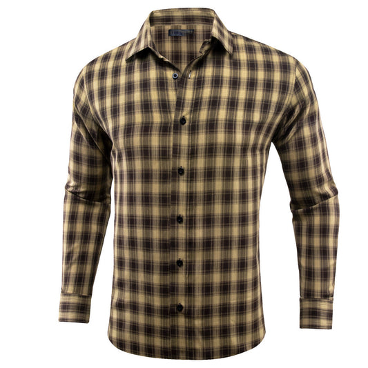 Brown Plaid Dress Shirt shirt S   - Sophisticated Gentlemen