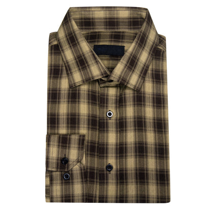 Brown Plaid Dress Shirt shirt    - Sophisticated Gentlemen