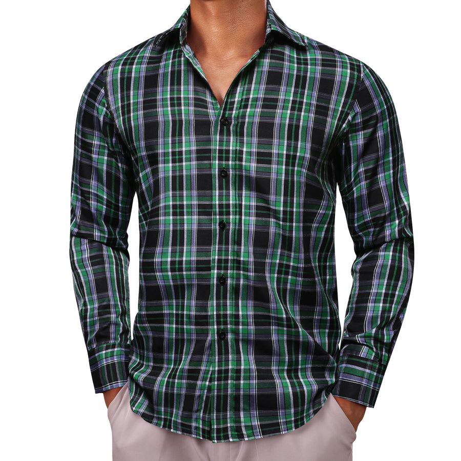 Black Green Plaid Dress Shirt shirt    - Sophisticated Gentlemen