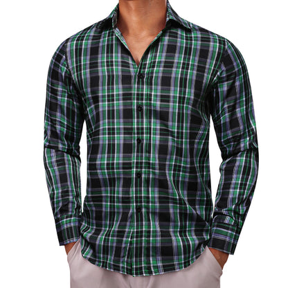 Black Green Plaid Dress Shirt shirt    - Sophisticated Gentlemen