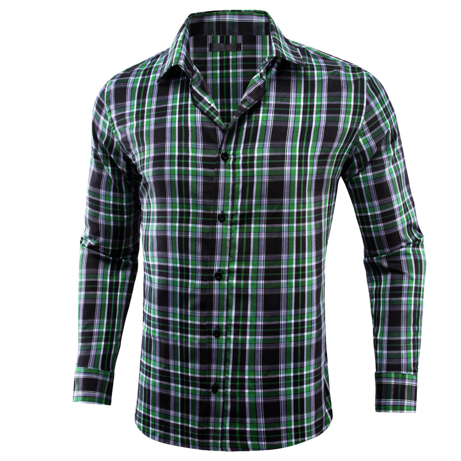 Black Green Plaid Dress Shirt shirt S   - Sophisticated Gentlemen