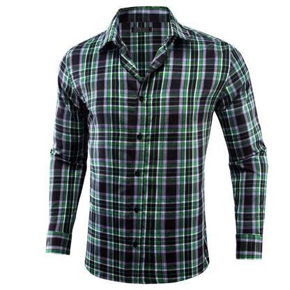 Black Green Plaid Dress Shirt shirt S   - Sophisticated Gentlemen