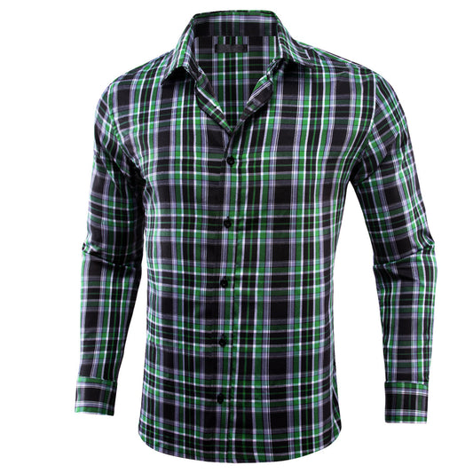 Black Green Plaid Dress Shirt shirt S   - Sophisticated Gentlemen