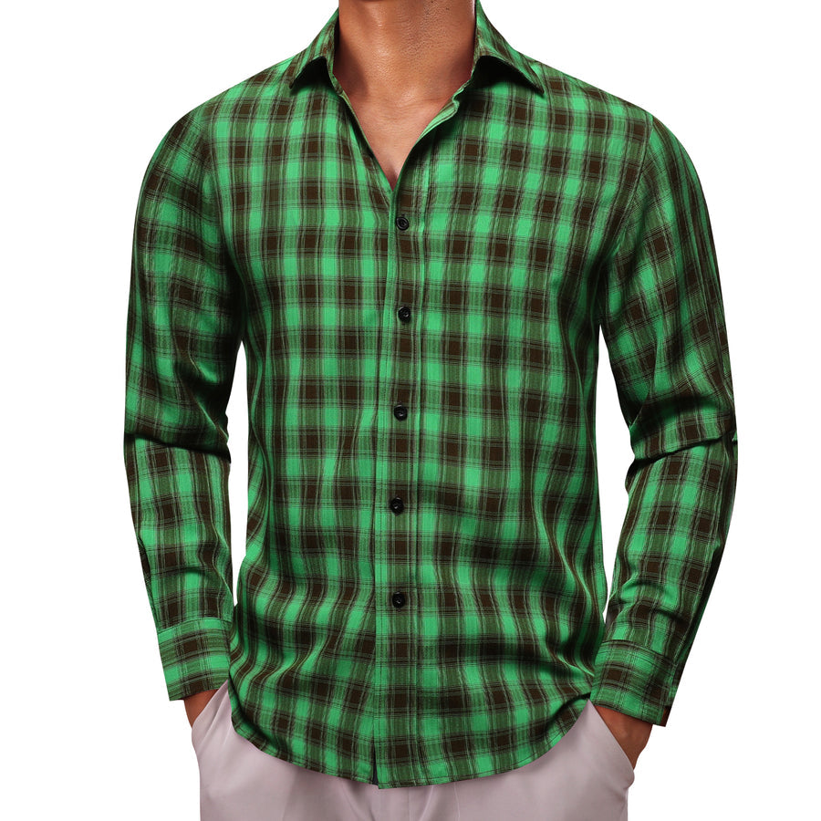 Green Brown Plaid Dress Shirt shirt    - Sophisticated Gentlemen