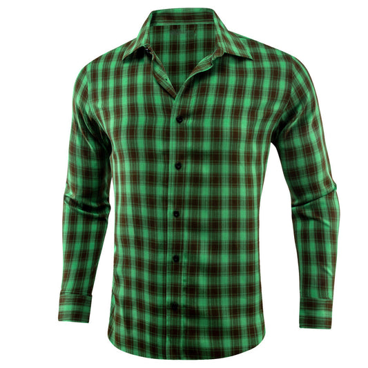 Green Brown Plaid Dress Shirt shirt S   - Sophisticated Gentlemen