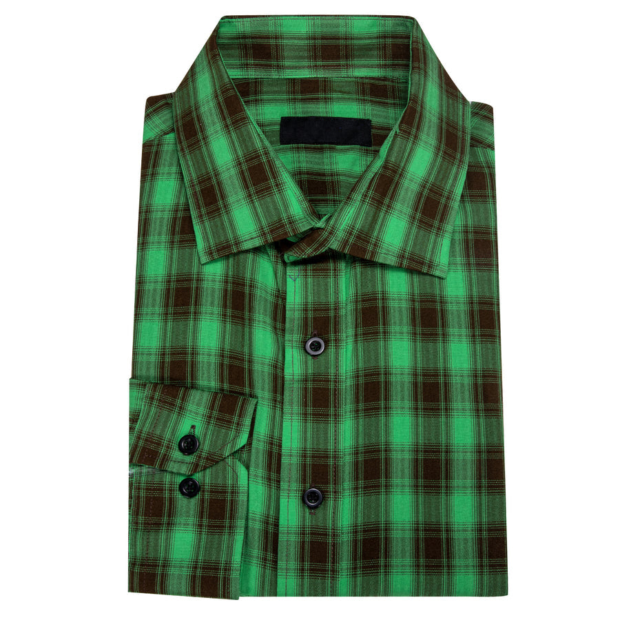 Green Brown Plaid Dress Shirt shirt    - Sophisticated Gentlemen