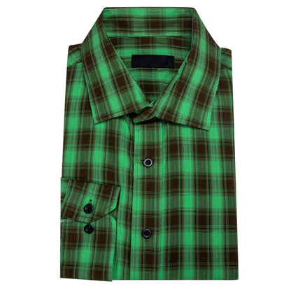 Green Brown Plaid Dress Shirt shirt    - Sophisticated Gentlemen