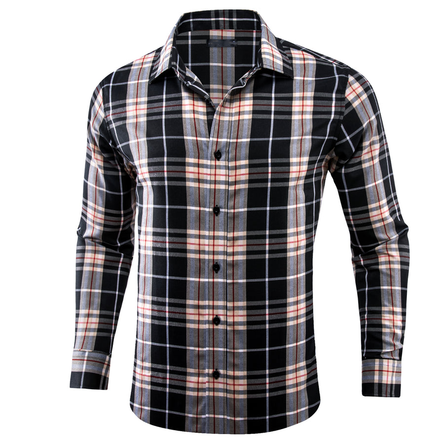 Gray Black Plaid Dress Shirt shirt S   - Sophisticated Gentlemen