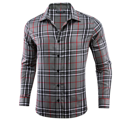 Gray White Plaid Dress Shirt shirt S   - Sophisticated Gentlemen