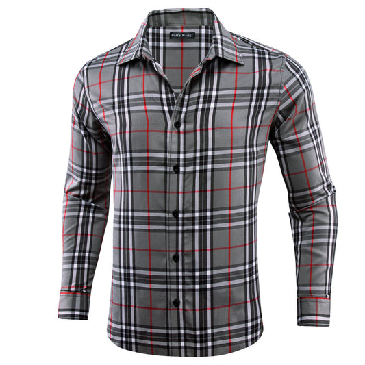 Gray White Plaid Dress Shirt shirt S   - Sophisticated Gentlemen
