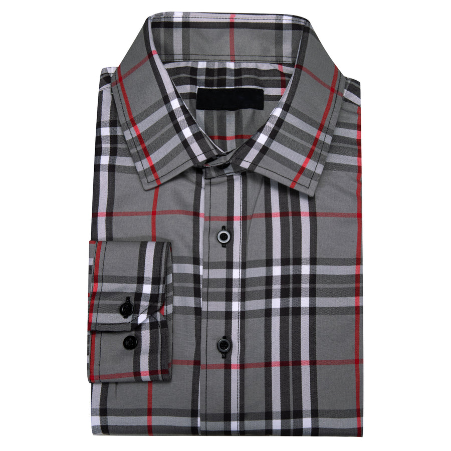 Gray White Plaid Dress Shirt shirt    - Sophisticated Gentlemen
