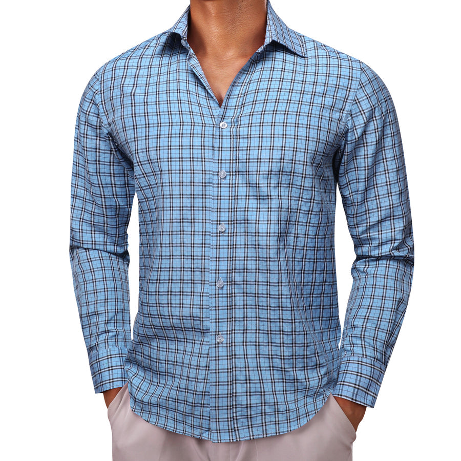 Sky Blue Small Plaid Dress Shirt shirt    - Sophisticated Gentlemen