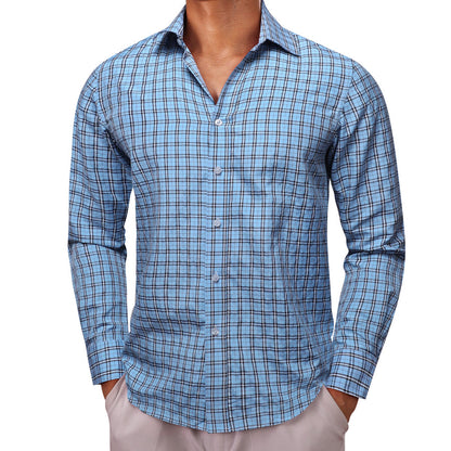 Sky Blue Small Plaid Dress Shirt shirt    - Sophisticated Gentlemen