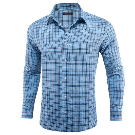 Sky Blue Small Plaid Dress Shirt shirt S   - Sophisticated Gentlemen