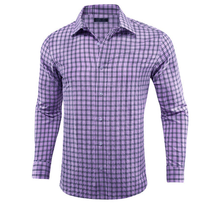Lilac Purple Small Plaid Dress Shirt shirt S   - Sophisticated Gentlemen