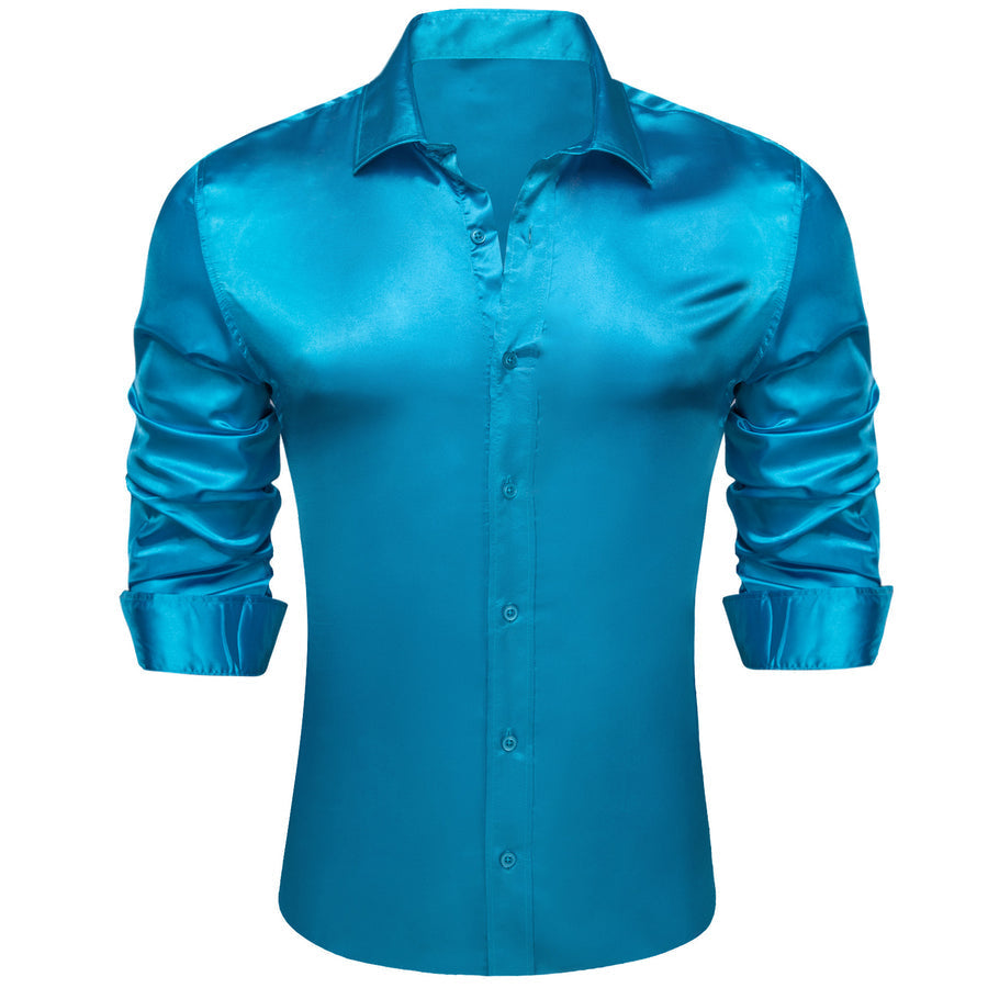 Blue Solid Silk Dress Shirt shirt    - Sophisticated Gentlemen