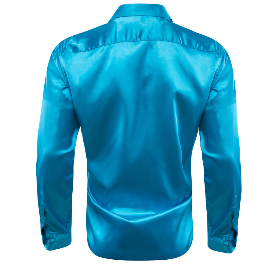 Blue Solid Silk Dress Shirt shirt    - Sophisticated Gentlemen