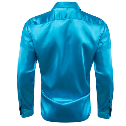 Blue Solid Silk Dress Shirt shirt    - Sophisticated Gentlemen