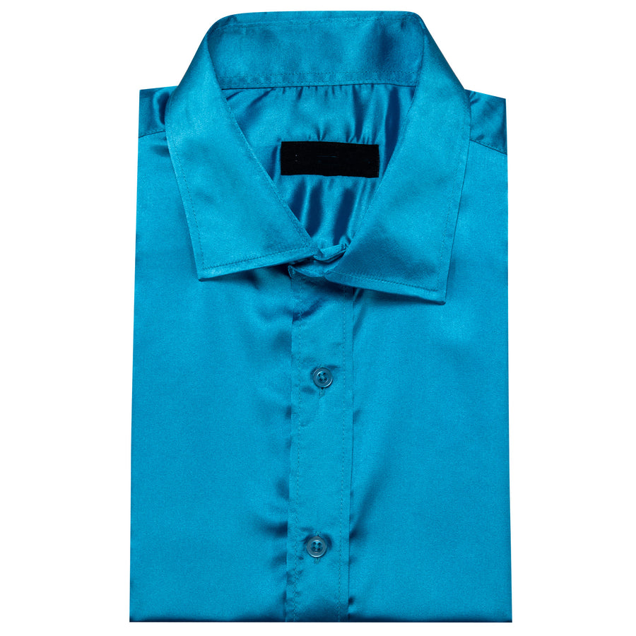 Blue Solid Silk Dress Shirt shirt    - Sophisticated Gentlemen
