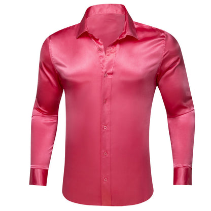 Pale Red Solid Silk Dress Shirt shirt S   - Sophisticated Gentlemen
