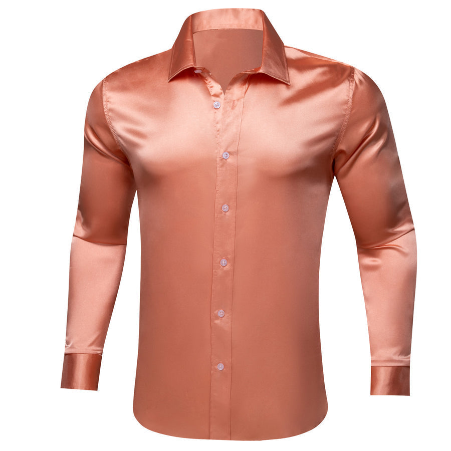 Light Salmon Solid Silk Dress Shirt shirt S   - Sophisticated Gentlemen