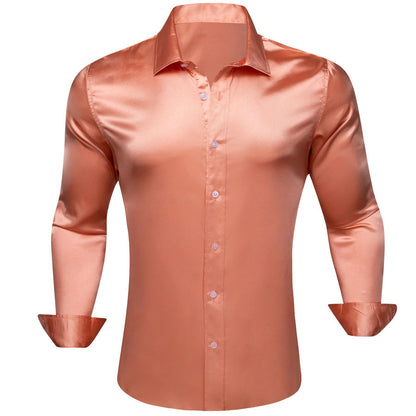 Light Salmon Solid Silk Dress Shirt shirt    - Sophisticated Gentlemen