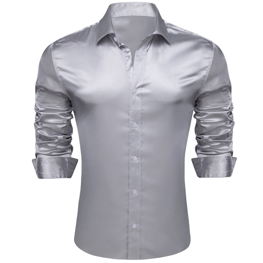 Sliver Gray Solid Silk Dress Shirt shirt    - Sophisticated Gentlemen
