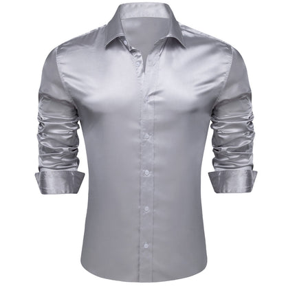 Sliver Gray Solid Silk Dress Shirt shirt    - Sophisticated Gentlemen