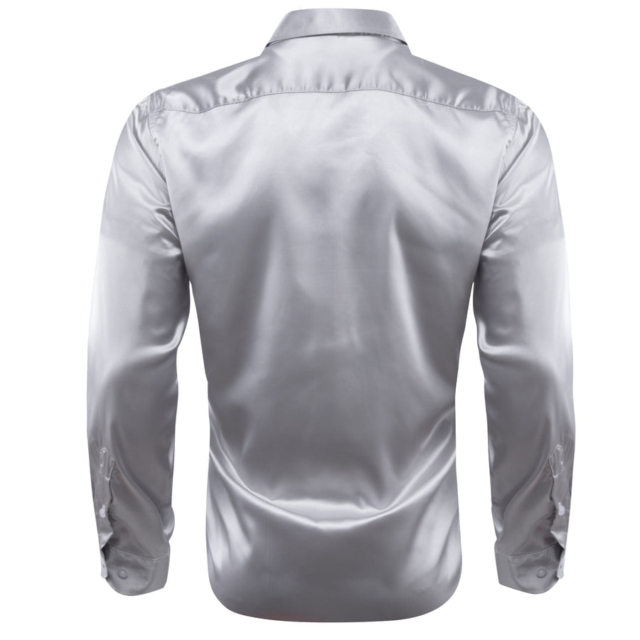 Sliver Gray Solid Silk Dress Shirt shirt    - Sophisticated Gentlemen