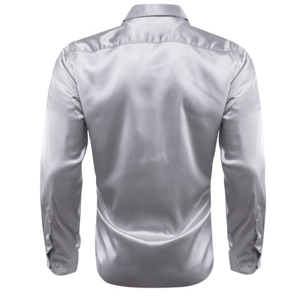 Sliver Gray Solid Silk Dress Shirt shirt    - Sophisticated Gentlemen