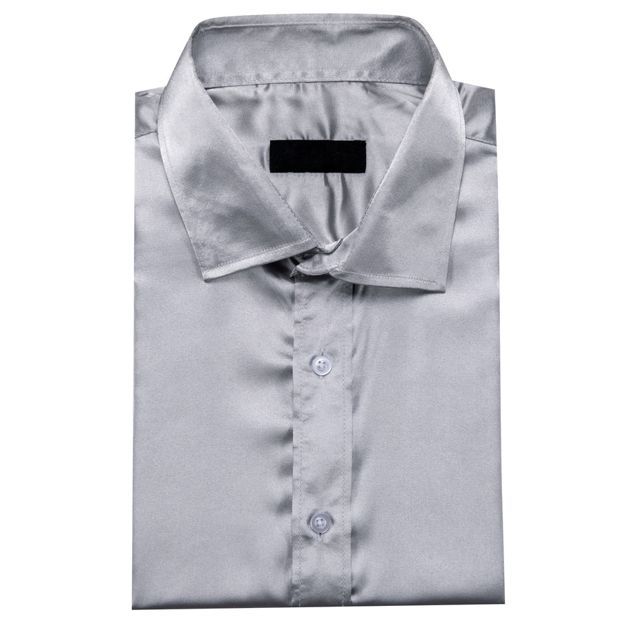 Sliver Gray Solid Silk Dress Shirt shirt    - Sophisticated Gentlemen