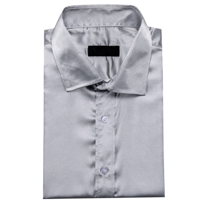 Sliver Gray Solid Silk Dress Shirt shirt    - Sophisticated Gentlemen
