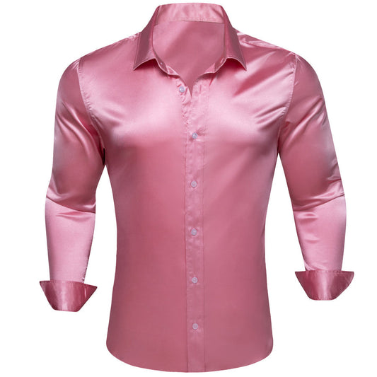 Pale Violet Red Solid Silk Dress Shirt shirt S   - Sophisticated Gentlemen