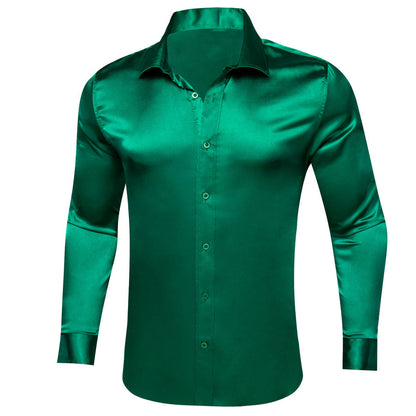 Forest Green Solid Silk Dress Shirt shirt S   - Sophisticated Gentlemen