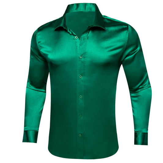 Forest Green Solid Silk Dress Shirt shirt S   - Sophisticated Gentlemen
