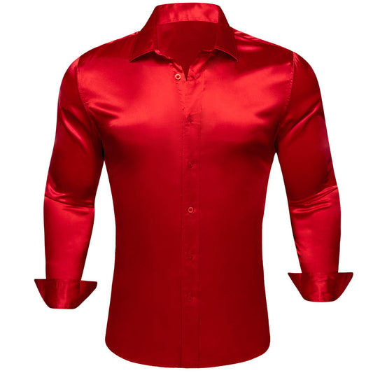 Crimson Solid Silk Dress Shirt shirt S   - Sophisticated Gentlemen