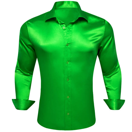 Lime Green Solid Silk Dress Shirt shirt S   - Sophisticated Gentlemen